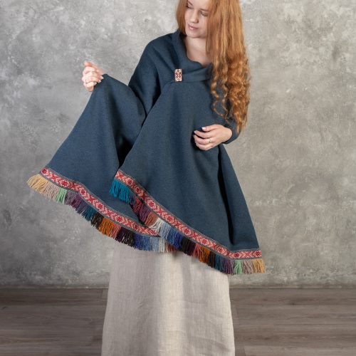 Wide scarf with fringes, wrap for her, Latvian folk style