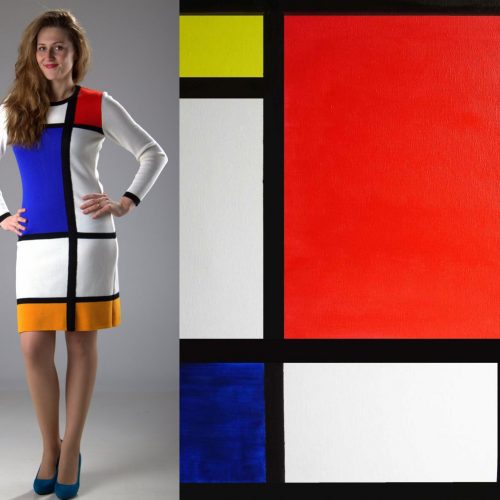 Trikotāžas kleita ar krāsainiem kvadrātiem