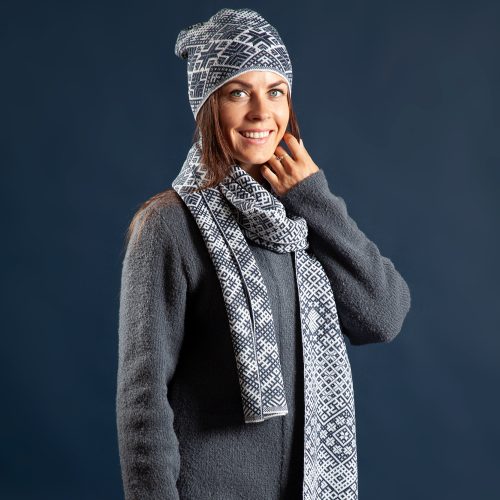 Gift idea from Latvia, scarf and shawl, with Latvian symbols, not thick knitted from thin wool yarn