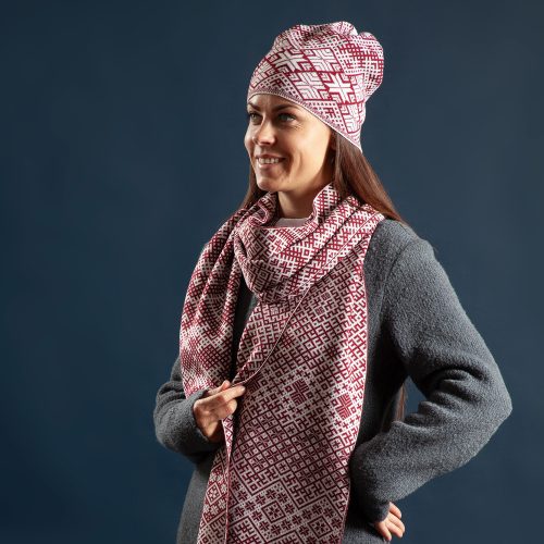 Gift idea from Latvia, scarf and shawl, with Latvian symbols, not thick knitted from thin wool yarn